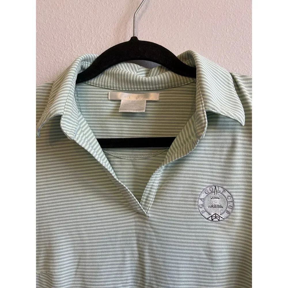 Nike Golf Shirt Womens Green White Striped Sleeveless Polo Tank Logo PGA Tour S